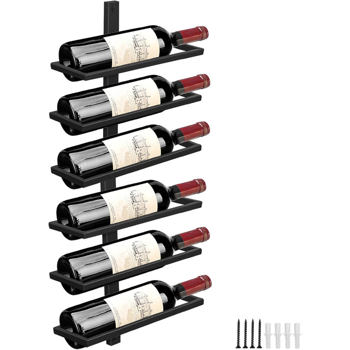 Wine Rack Bottle Rack for 6 Bottles, Metal Wine Rack Hanging Wall Mount Wine Bottle Shelves, Wall Shelf Wine Storage Shelf for Kitchen Dining Room Bar (Tier 6)