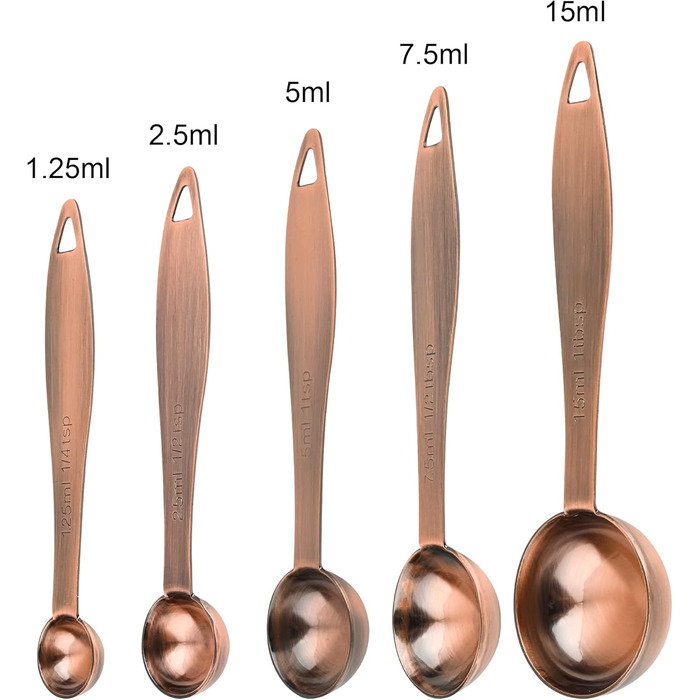 Copper-Plated Measuring Cup and Spoon Set, 5 Stainless Steel Measuring Cups and 5 Metal Measuring Spoon Set with Leveler, US and Metric Kitchen Measuring Cup and Spoon Set for Baking and Cooking