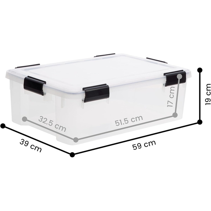Iris Ohyama Airtight Plastic Storage Boxes with Lids, 50L, 4-Piece Set, Airtight and Waterproof Seal, Robust Snap Closures, Stackable, Dustproof, BPA-Free, DDAT-L (Transparent, 30L x4)