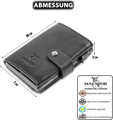 Гаманець Matador Slim Miami RFID захист – шкіряний картхолдер з механізмом висування карт, міні-гаманець чоловічий з монетником, Nappa чорний