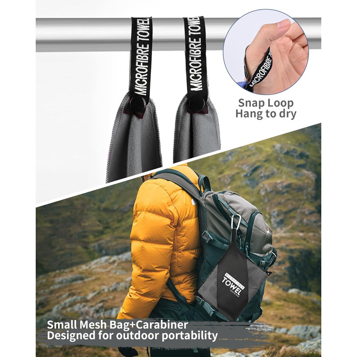 Набір рушників з мікрофібри (3 шт.): 180x80 см + 2 шт. 80x40 см, для фітнесу, сауни, пляжу, подорожей, темно-зелений (темно-сірий)