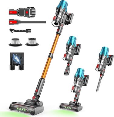 Bergxperten Orizom: Акумуляторний пилосос з автоматичним визначенням забруднення | 60 хв роботи | Без мішка | Для килимів, твердих поверхонь та шерсті тварин | 550 Вт | Колір: блакитний