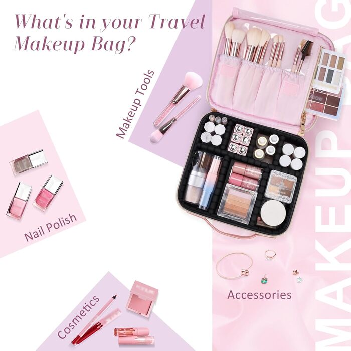 Косметичка для макіяжу, органайзер для подорожей, рожева