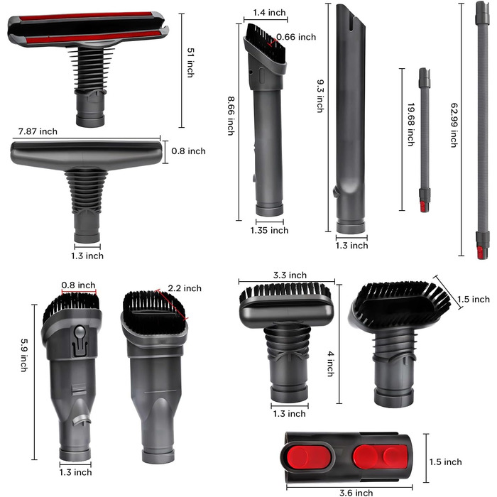 Набір аксесуарів SOBEAU для пилососів Dyson V7, V8, V10, V11, V15: 7 в 1, замінні насадки