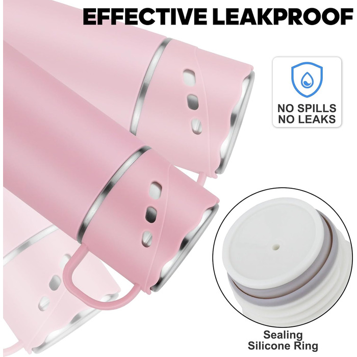 Термокружка-термос з нержавіючої сталі 550 мл, без витоку, з чашкою та ручкою, вакуумна термоізоляція 12 год гаряча / 12 год холодна, неслизька, для кави, спорту, роботи, школи, автомобіля (Рожева)