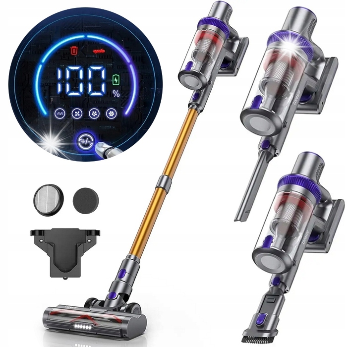 Потужний бездротовий вертикальний пилосос Laresar V7 500W, жовто-золотий, 50кПа