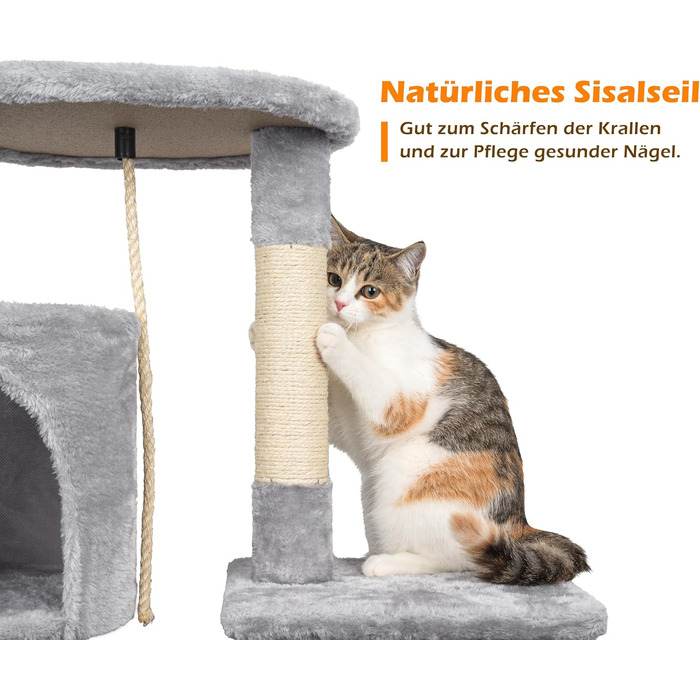 Котячий будиночок Kratzbaum 112 см з дряпальною колоною та платформою, сірий