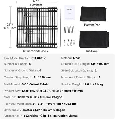 VEVOR 8-Panel Foldable Dog Playpen - 61cm High, Waterproof Oxford Fabric with Mat & Cover