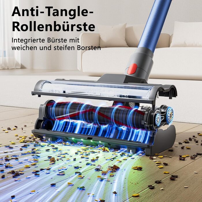 Бездротовий акумуляторний пилосос з дисплеєм та LED-підсвіткою, 58000Pa, Anti-Tangle-щітка, самостійна парковка, зарядка від стіни (блакитний)