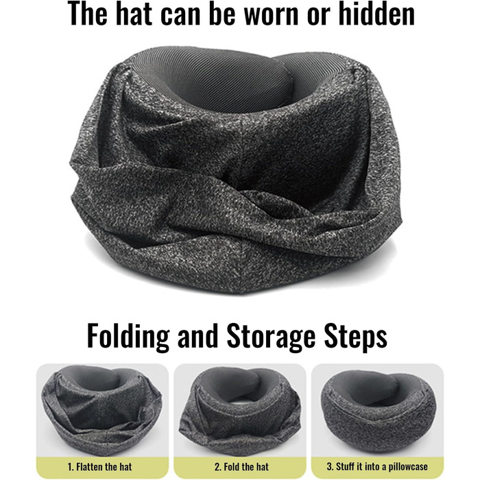 Подушка для шиї в літак з капюшоном, Memory Foam, для подорожей, офісу, авто. Зручно розкладається та зберігається.