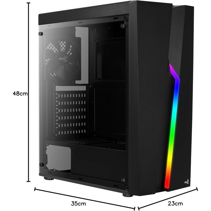 Корпус для ПК Aerocool Bolt Mid-Tower RGB, ATX, з прозорою бічною панеллю, RGB підсвітка, 120мм вентилятор, Чорний
