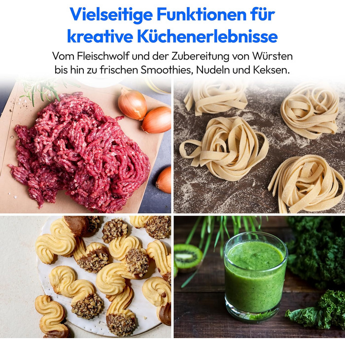 Кухонна машина MEDION MD18430: Міксер, м'ясоподрібнювач, 3 в 1, 5 л чаша з нержавіючої сталі, 1200 Вт, натерти, нарізати, цифровий дисплей, 18430