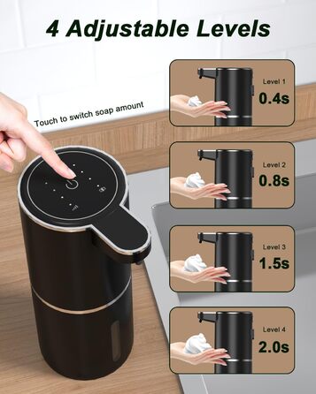 Автоматичний диспенсер для мила Dalugo USB-C, електричний сенсорний дозатор мила з регулюванням 4 рівнів, для кухні та ванної кімнати (білий, чорний, пінистий)