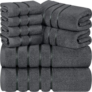 Набір рушників Utopia Towels 8 шт. (2 великі, 2 середні, 4 маленькі) з петлею для підвішування, 97% бавовна, швидковисихаючі, сірий колір