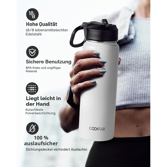 Термофляга Coolflask 2Л з трубочкою та 3 кришками, вакуумна пляшка для води з нержавіючої сталі для спорту та подорожей, Starry Indigo Black