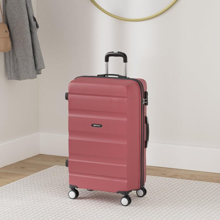 ITACA - Large Suitcase, 4 Wheels, Large Lightweight Suitcase. Rolling Travel Suitcase Large. Large Suitcase for Airplanes, Hard Shell with Checked Lock - Trolley, (Coral Red)