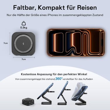 Зарядна станція 5 в 1 для iPhone з підтримкою магнітного зарядного пристрою, складана, для подорожей, бездротовий зарядний пристрій для iPhone 17/16/15/14/13/12, AirPods Pro 3, Apple Watch S11/Ultra (Titan Wüstensand) 2026-Titan Wüstensand (2026-Schwarz)