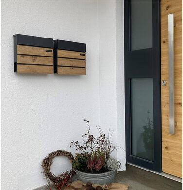 Поштовий ящик Metzler Anton антрацит з дерев'яною текстурою, настінний, з відділенням для газет та гравіюванням імені