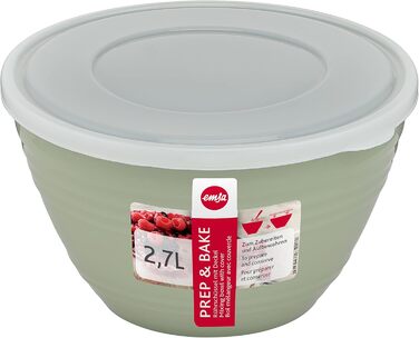 Emsa K32527 Prep&Bake Plastic Mixing Bowl 2.75 L | with a preserving lid for refrigerator storage | non-slip base | perfect stability when mixing | dishwasher safe | Green