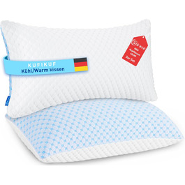 Подушка KUFIKUF 40x80 см, 2 шт, мікрофібра, регульована висота, для алергіків, дихаюча, для сну на боці та спині, холод/тепло, блакитна