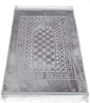 Prayer Rug Soft Thick Padded Large Rug Salah Namazlik Sejjada Seccade Muslim Prayer Rug, Traditional Oriental Prayer Rug, Oriental Pattern (Gray)