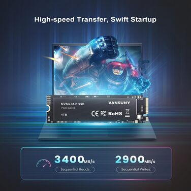 SSD Vansuny 1TB M.2 NVMe Gen3x4 PCIe TLC – Швидкий SSD для ігрового ПК