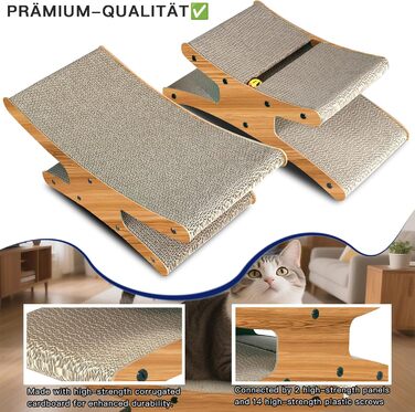 Котяче дряпальний комплекс з будиночком - XL дряпка з картону для кішок 56x26x20 см - Міцне ліжко-дряпка, місце для відпочинку з іграшкою, дерево