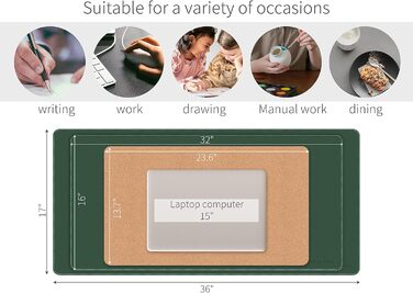 Килимок для миші RENMTURE з натурального корку та PU-шкіри, 80 x 40 см, темно-зелений, для офісу та дому