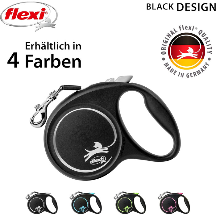 Flexi® рулетка для собак до 25 кг, чорний/срібло, 5 м