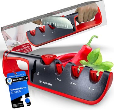 Точилка для ножів AUSTEIN QuickSharp 4-в-1: професійне заточування та шліфування (червона)