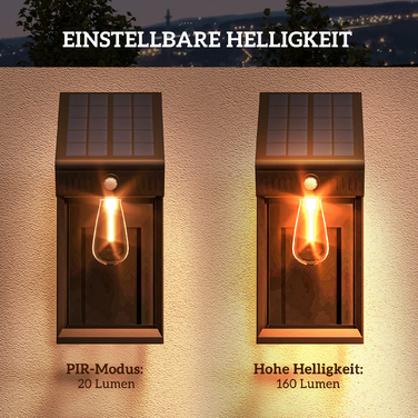 Outsunny Solar Wandleuchte LED Outdoor Light Warm White Adjustable with Light Sensor IP44 for Garden Terrace Black