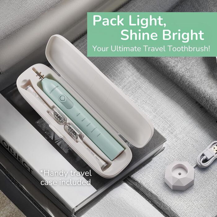Електрична зубна щітка BarberBoss для дорослих QR-7537 (М'ята) – осцилююча, звукова технологія, 6 насадок, таймер, кейс