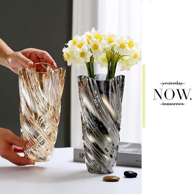 Скляна ваза Glas Blume, 24 см, сучасний мінімалістичний дизайн, ручної роботи. Ідеально для дому, офісу, декору та подарунків (сірий)