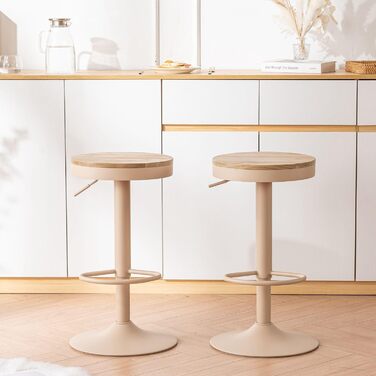 YOUNIKE Adjustable Bar Stools 2-Pack - Wooden Swivel Counter Height Chairs with Footrest for Kitchen & Bar (Vintage, Khaki)