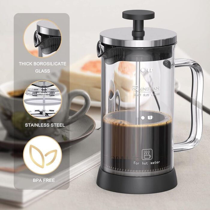 Френч-прес RAINBEAN 350 мл: нержавіюча сталь, скло, для приготування кави