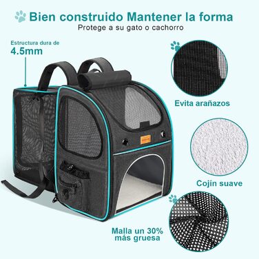 Рюкзак для кота та маленького собаки Morpilot, 7 кг, сірий, 35x30x42 см, з безпечною лінійкою та мискою