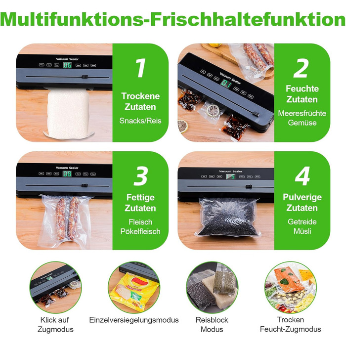 Вакуумний пакувальник Obecilc 7-в-1 з ріжучим ножем, 65 кПа, сухий/вологий режим, 10 пакетів, для дому та ресторану