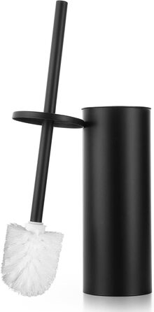 Hoomtaook Toilet Brush with Holder, WC Brush Black, Freestanding Toilet Brush Stainless Steel with an Extra Replacement Head, Black