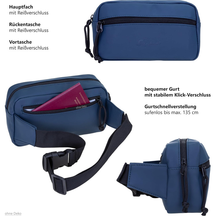 Сумка на пояс, бананка Wimmerl Elephant 12827, водонепроникна, унісекс, для чоловіків та жінок, з брелоком (синій)