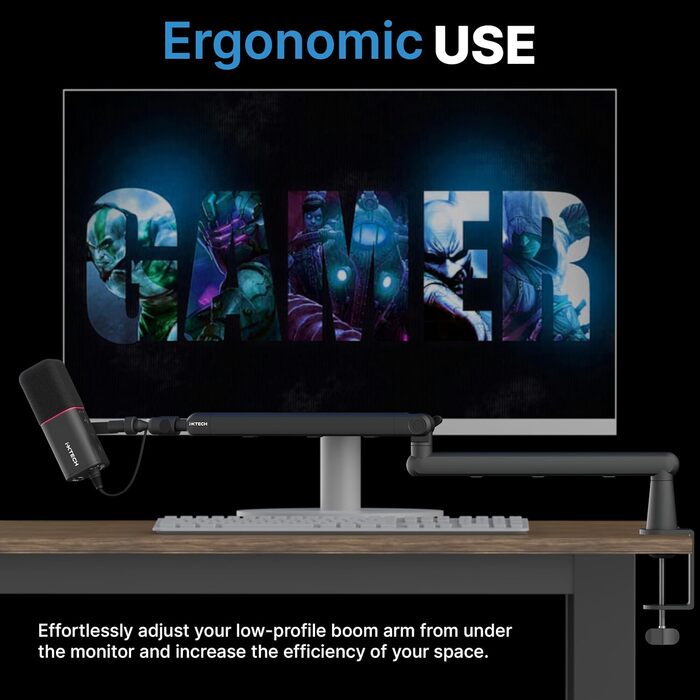 Тримач для мікрофона IXTECH RGB з низьким профілем, регульований кріплення для мікрофона зі стійкою, поворотний мікрофонний стійка з кабельною організацією для подкастів та стрімінгу (6 Viper)