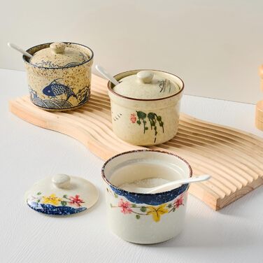 Керамічна цукерниця з ложкою, 430 мл, з кришкою та ложкою, для спецій, солі, кави, для кухні, дому, кав'ярні (Білий) (Рибка 300 мл)