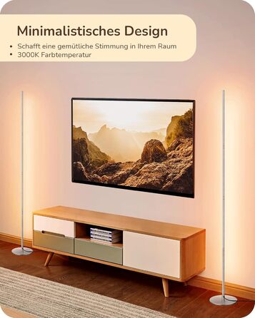 LED торшер Edishine 2 шт. з диммуванням, тепле світло 3000K, регулювання висоти 146 см, з функцією пам'яті, для вітальні, спальні, офісу (срібний)