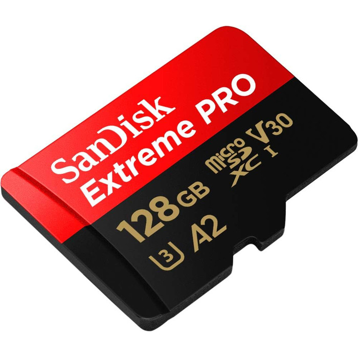 Карта пам'яті SanDisk Extreme PRO microSDXC UHS-I 128 GB з адаптером та RescuePRO Deluxe (A2, Class 10, V30, U3, до 200 МБ/с) для смартфонів, екшн-камер та дронів, чорна