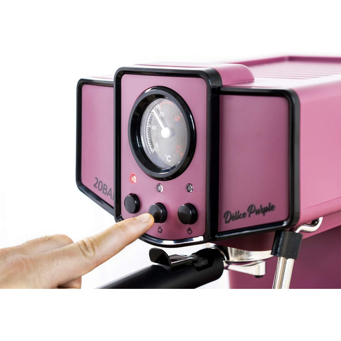 ECODE® Espresso Machine Delice Black, 20 Bar Pressure, Swivel Vaporizer - Machine with 1.5 L Tank, Milk Frother, Single/Double Dosage, Manometer with Temperature - Coffee Machine (Purple)
