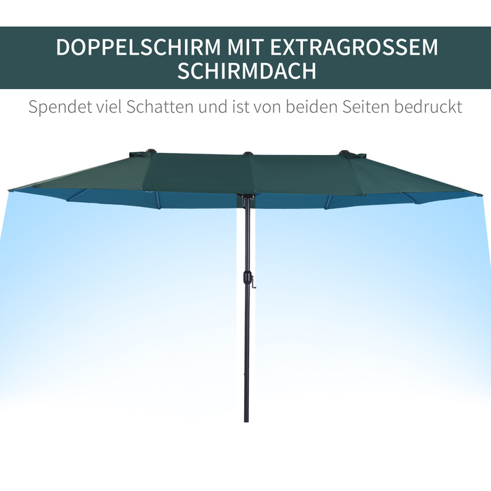 Сонцезахисний парасоль від Outsunny Doppler, 460 x 270 x 241 см, Ø2,7 м, з хрестоподібною основою, вага, ручний механізм, висока стабільність, поліестер, ABS, темно-зелений | Aosom