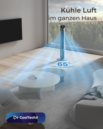 Турбовентилятор CF2401 з пультом керування та додатком: тихий підлоговий вентилятор з таймером та LED-підсвіткою, дитяча безпека, чорний, 102 см