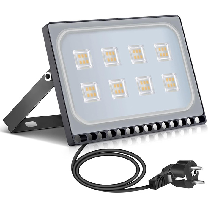 papasbox LED Floodlight Floodlight Spotlight, LED Floodlight Construction Light with Plug Waterproof IP65, 3000K Warm White, Ideal Wall Light Outdoor Lighting for Garden, Garage, Hotel (Warm White, 50W)