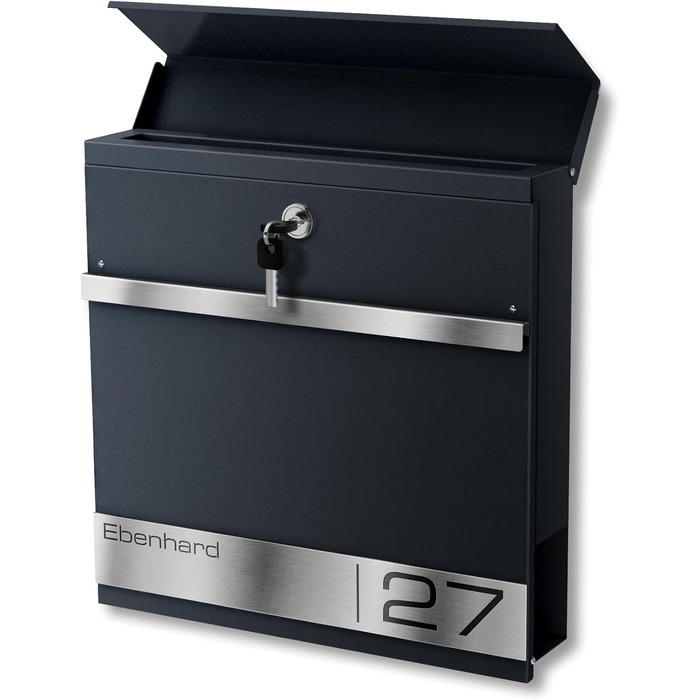 Поштова скринька Metzler Premium з газетницею Anthrazit (Антрацит) - персоналізована з табличкою для імені - високоякісна настінна поштова скринька з нержавіючої сталі V2A з порошковим покриттям RAL 7016, модель Stencil