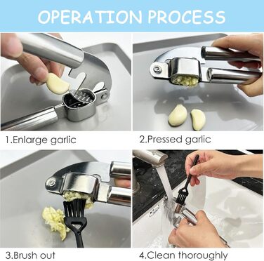 Прес для часнику Nutabevr з нержавіючої сталі з очищувачем та щіткою для чищення, прес для часнику з нержавіючої сталі, безпечний для миття в посудомийній машині
