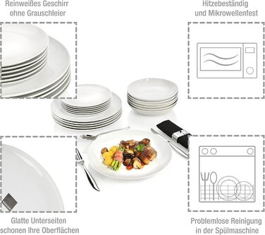 SÄNGER | Tableware New Port white, 18-piece dinnerware set for 6 people made of porcelain, wedding plates, dinner plates | PREMIUM COLLECTION Tableware 18 pcs